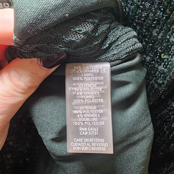 Calvin Klein Green Sequin V-Neck Midi Sheath Dress 3/4 Sleeve Size 14 - Picture 14 of 14